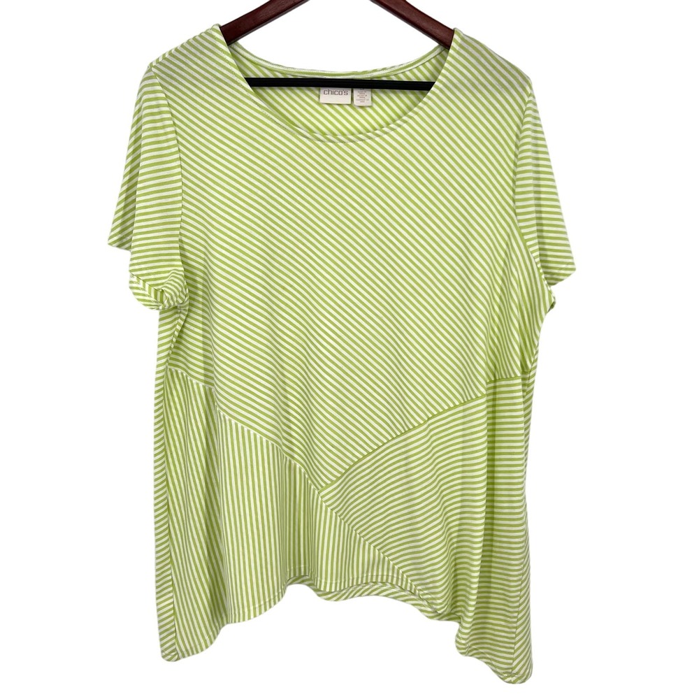 Chicos Sz 3 XL Green Short Sleeve Blouse Shirt Top Tropical Beach Summer Comfy